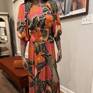 FARM Rio Multicolor Vintage Garden Puff Sleeve Maxi Dress,